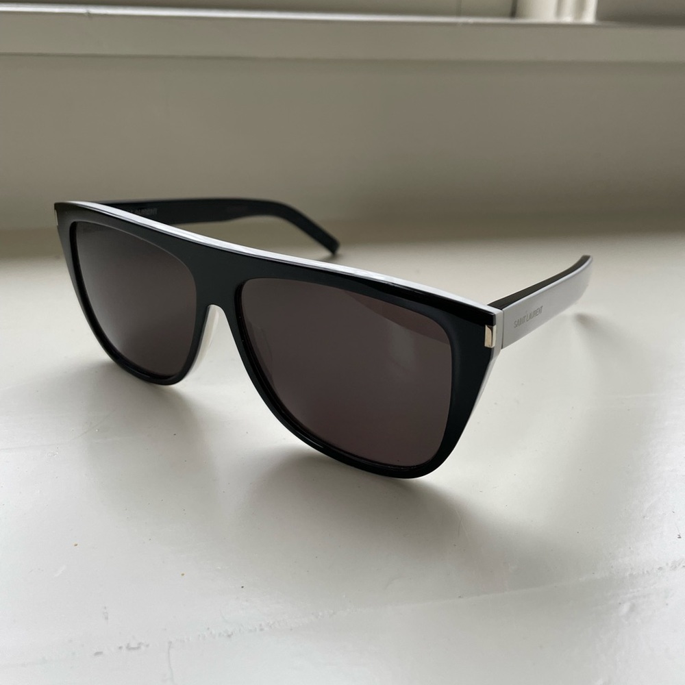 Saint Laurent Black and White Sunglasses with Dark Lenses